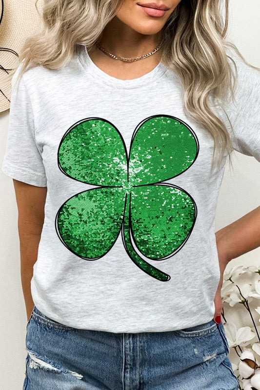 Shamrock St Patricks Day Faux Sequin Graphic Tee